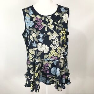 Vince Camuto Floral Botanical Sleeveless Peplum Top Size Large